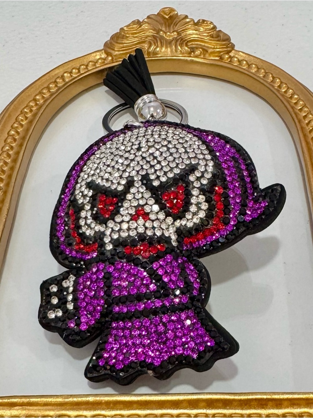 New Crystal Skull Hooded Keychain Charm in Purple